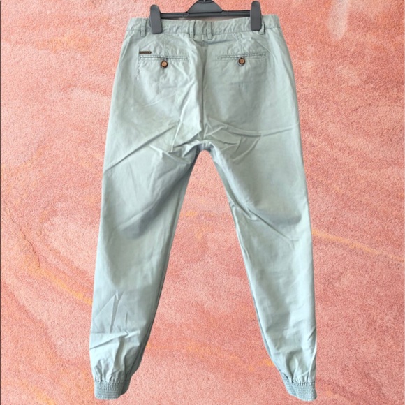 ZARA Premium Denim Wash Sage Green Joggers Ankle Cuffs Size 2 Fit Larger Chino - Picture 4 of 17